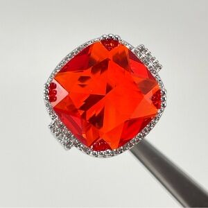 Rings Women’s Jewelry Statement Cushion Cut Orange Diamond CZ Silver Plated